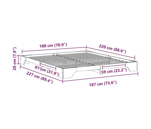 Grīdas Gultas Rāmis Brūna 180 X 220 Cm Priedes Masīvkoks Vidaxl
