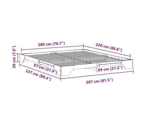 Voodi Raam Pruun 200 X 220 Cm Tahke Mänd
