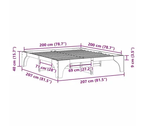 Grīdas Gultas Rāmis Brūna 200 X 200 Cm Priedes Masīvkoks Vidaxl