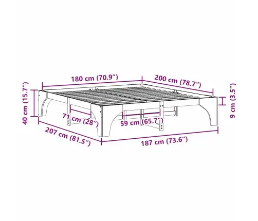 Voodi Raam Valge 180 X 200 Cm Tahke Mänd