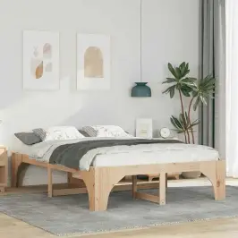 Grīdas Gultas Rāmis Brūna 150 X 200 Cm Priedes Masīvkoks Vidaxl