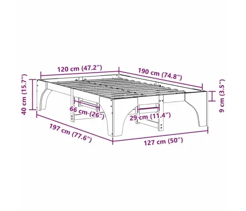 Grīdas Gultas Rāmis Brūna 120 X 190 Cm Priedes Masīvkoks Vidaxl