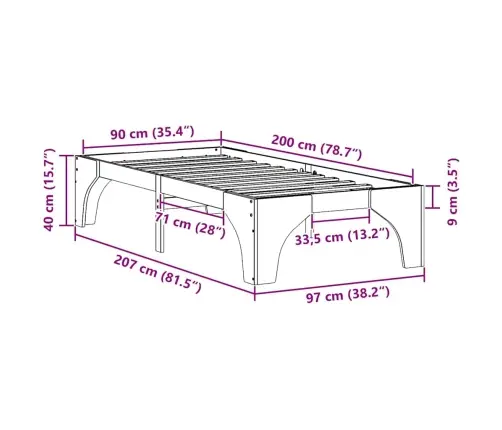 Grīdas Gultas Rāmis Balts 90 X 200 Cm Priedes Masīvkoks Vidaxl