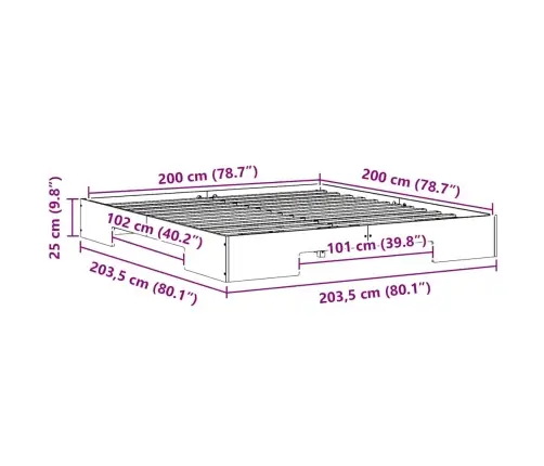 Põrandavoodiraam Ladustamisega Pruun 200 X 200 Cm Männipuit