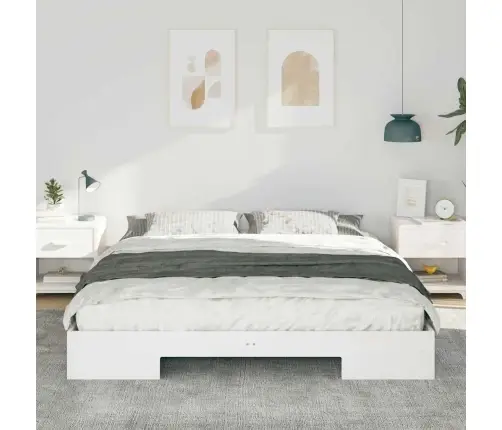 Grindų Lovos Rėmas Balta 200 X 200 Cm Pušies Masyvas