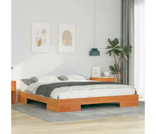 Grindų Lovos Rėmas Su Saugykla Ruda 200 X 200 Cm Pušies Masyvas