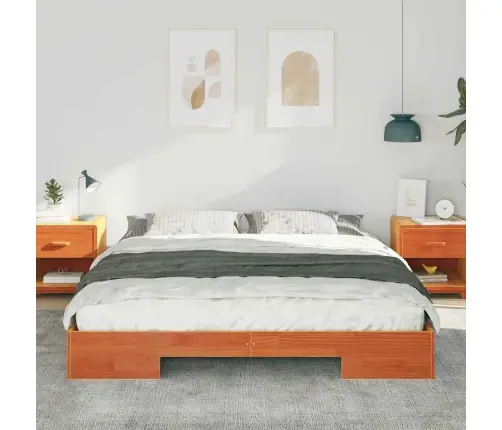 Grindų Lovos Rėmas Su Saugykla Ruda 200 X 200 Cm Pušies Masyvas