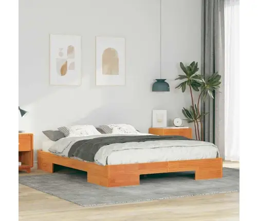 Grindų Lovos Rėmas Su Saugykla Ruda 160 X 200 Cm Pušies Masyvas