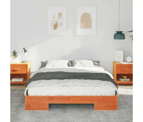 Grindų Lovos Rėmas Su Saugykla Ruda 140 X 200 Cm Pušies Masyvas