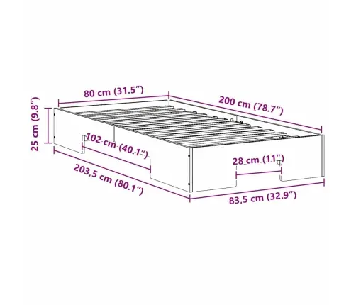 Põrandavoodiraam Ladustamisega Pruun 80 X 200 Cm Männipuit