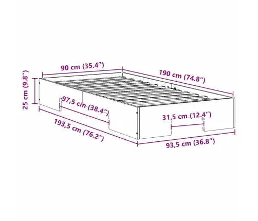 Põrandavoodiraam Ladustamisega Valge 90 X 190 Cm Männipuit