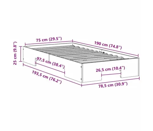Grindų Lovos Rėmas Su Saugykla Ruda 75 X 190 Cm Pušies Masyvas