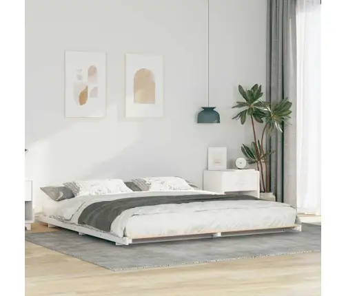 Grīdas Gultas Rāmis Balts 200 X 200 Cm Priedes Masīvkoks Vidaxl