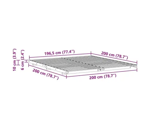Grīdas Gultas Rāmis Balts 200 X 200 Cm Priedes Masīvkoks Vidaxl