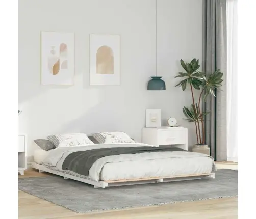 Grīdas Gultas Rāmis Balts 150 X 200 Cm Priedes Masīvkoks Vidaxl