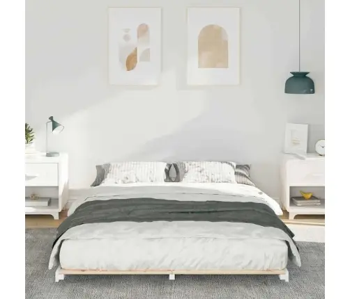 Grīdas Gultas Rāmis Balts 150 X 200 Cm Priedes Masīvkoks Vidaxl
