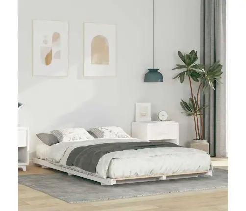 Põrandavoodiraam Valge 140 X 190 Cm Männipuit