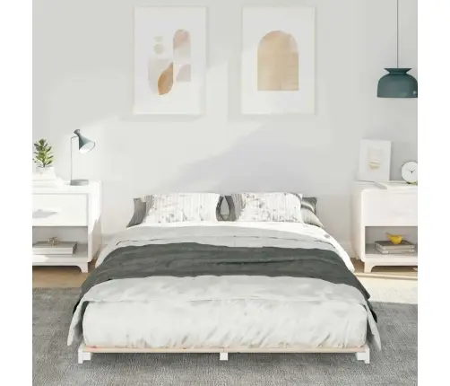 Grindų Lovos Rėmas Balta 135 X 190 Cm Pušies Masyvas