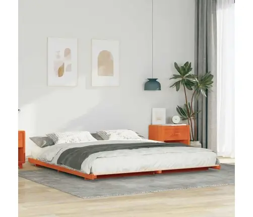 Grindų Lovos Rėmas Vaško Ruda 200 X 210 Cm Pušies Masyvas