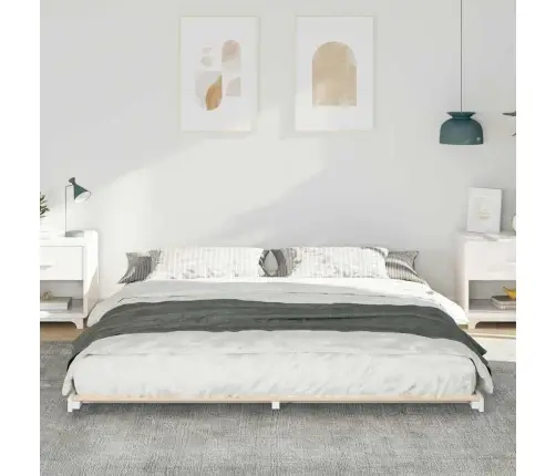 Grindų Lovos Rėmas Balta 180 X 220 Cm Pušies Masyvas