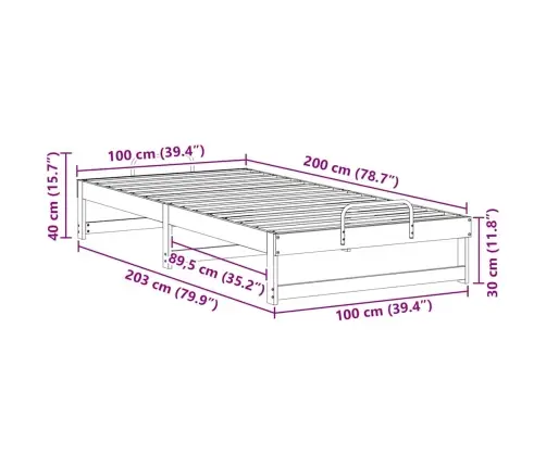 Lovos Rėmas Ruda 100 X 200 Cm Kietos Pušies Mediena