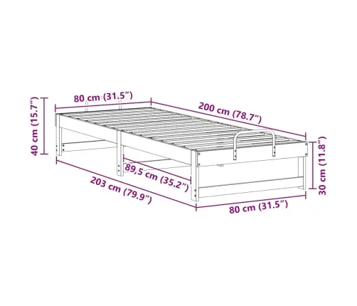 Voodi Raam Pruun 80 X 200 Cm Tahke Mänd