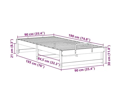 Gultas Rāmis Ar Pārvadāšanas Rokturiem Brūna 90 X 190 Cm Vidaxl