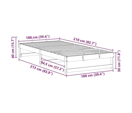 Gultas Rāmis Ar Pārvadāšanas Rokturiem Brūna 100 X 210 Cm Vidaxl