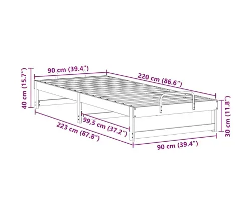 Voodi Raam Pruun 90 X 220 Cm Tahke Mänd