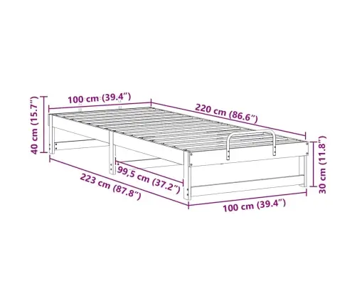 Gultas Rāmis Ar Pārvadāšanas Rokturiem Brūna 100 X 220 Cm Vidaxl