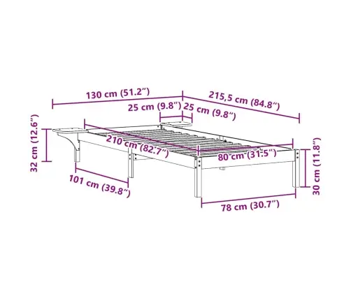Gultas Rāmja Komplekts Ar Sānu Galdiem Balts 80 X 210 Cm Vidaxl