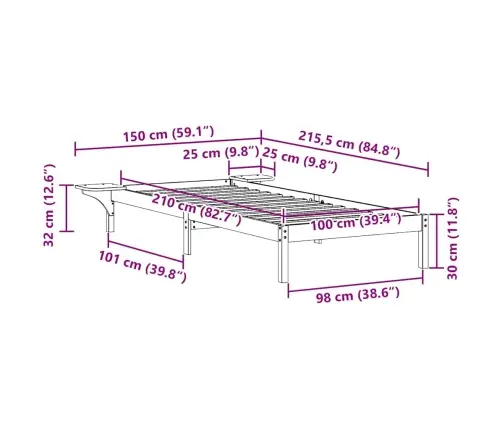 Voodi Raam Koos Külglaudadega Valge 100 X 210 Cm Tahke Mänd
