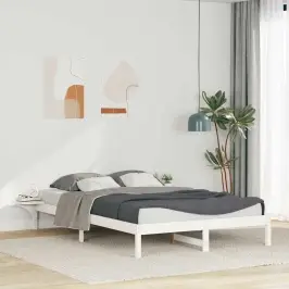 Voodi Raam Koos Külglaudadega Valge 140 X 210 Cm Tahke Mänd