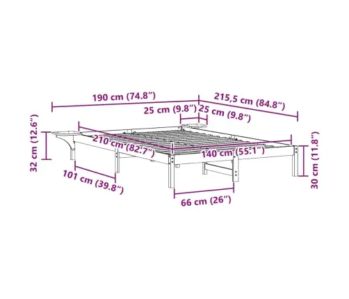 Gultas Rāmja Komplekts Ar Sānu Galdiem Vaks Brūns 140 X 210 Cm Vidaxl