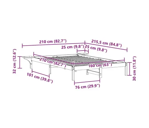 Lovos Rėmas Su Šoninėmis Stalelėmis Natūrali 160 X 210 Cm