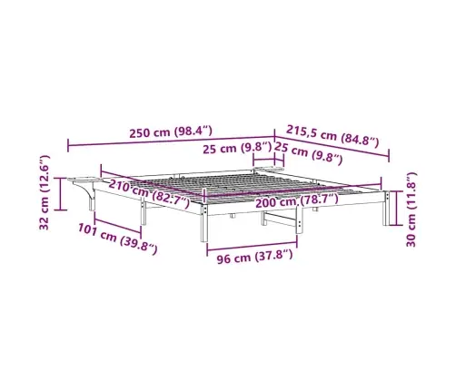 Lovos Rėmas Su Šoninėmis Stalelėmis Vaško Ruda 200 X 210 Cm