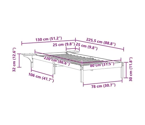 Gultas Rāmja Komplekts Ar Sānu Galdiem Dabiska 80 X 220 Cm Vidaxl