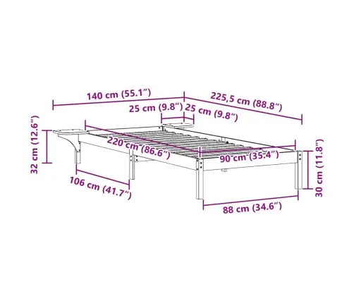 Gultas Rāmja Komplekts Ar Sānu Galdiem Vaks Brūns 90 X 220 Cm Vidaxl