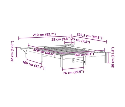 Gultas Rāmja Komplekts Ar Sānu Galdiem Balts 160 X 220 Cm Vidaxl
