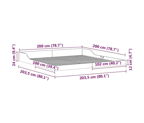 Gultas Rāmis Balts 200 X 200 Cm Priežu Koks Vidaxl