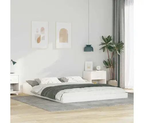 Gultas Rāmis Balts 150 X 200 Cm Priedes Masīvkoks Vidaxl