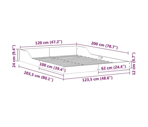Voodi Raam Pruun 120 X 200 Cm Tahke Mänd