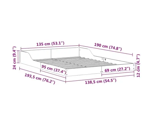 Gultas Rāmis Brūna 135 X 190 Cm Priedes Masīvkoks Vidaxl