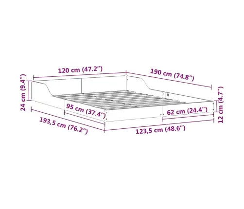 Gultas Rāmis Vaska Brūna 120 X 190 Cm Priedes Masīvkoks Vidaxl