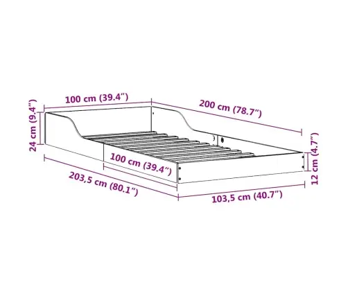 Gultas Rāmis Vaska Brūna 100 X 200 Cm Priedes Masīvkoks Vidaxl