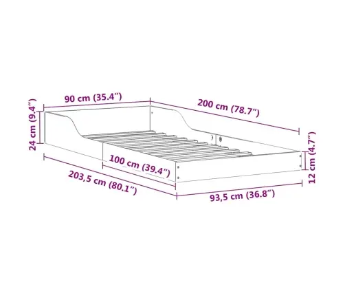 Lovos Rėmas Balta 90 X 200 Cm Kietos Pušies Mediena