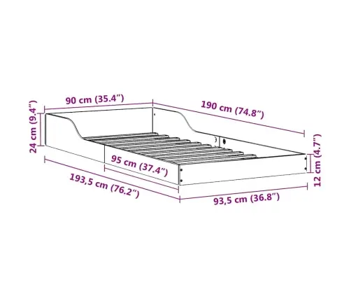 Voodi Raam Vahapruun 90 X 190 Cm Tahke Mänd