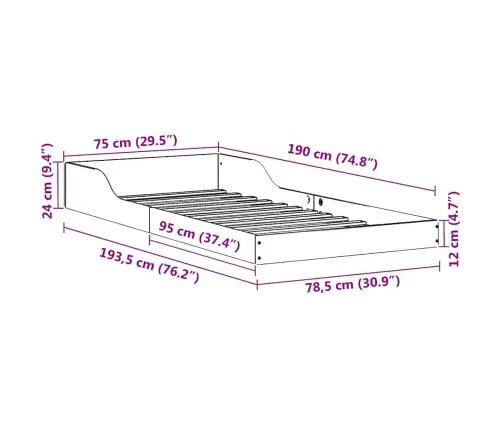 Lovos Rėmas Balta 75 X 190 Cm Kietos Pušies Mediena
