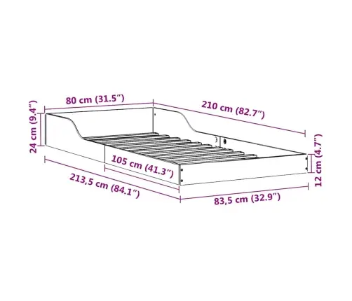 Gultas Rāmis Vaska Brūna 80 X 210 Cm Priedes Masīvkoks Vidaxl