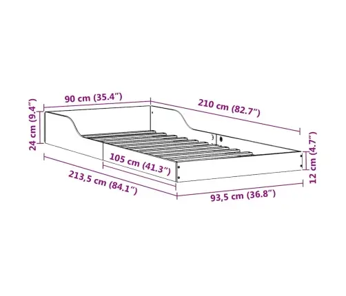 Gultas Rāmis Balts 90 X 210 Cm Priedes Masīvkoks Vidaxl